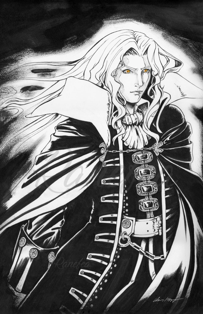 Artwork of Alucard from Castlevania done in ink
