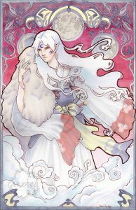 Art Nouveau style artwork of Sesshoumaru from Inuyasha.