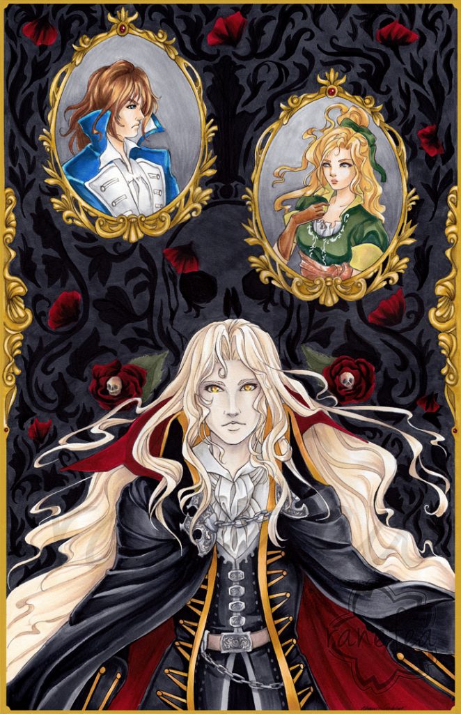 Artwork of Alucard, Richter, and Maria from Castlevania: Symphony of the Night